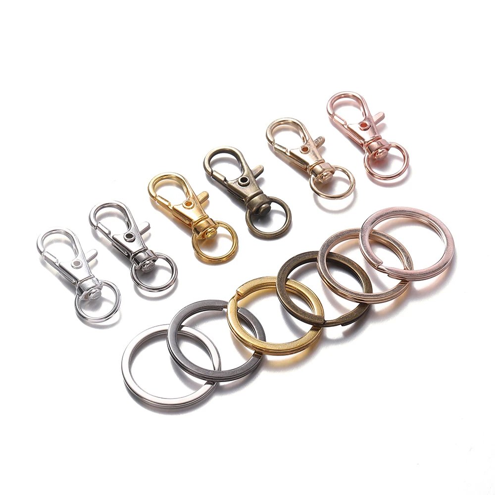 20Pcs Split Key Ring Swivel Lobster Clasp With Key Ring Connectors For Bag Belt Dog Chains DIY Jewelry Making Accessories