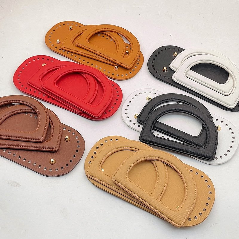 Handmade Bag Accessories with  Same Color Leather D-shaped  Handle Leather Bag Bottom  Woven Diy Material Bag Accessory
