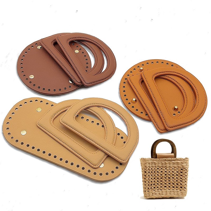 Handmade Bag Accessories with  Same Color Leather D-shaped  Handle Leather Bag Bottom  Woven Diy Material Bag Accessory