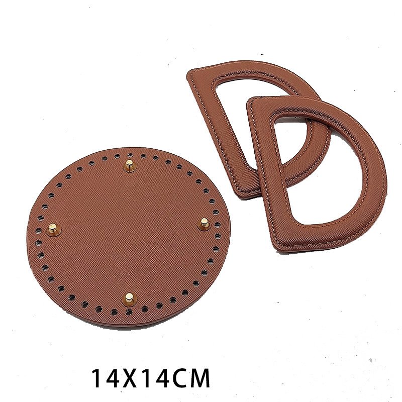 Handmade Bag Accessories with  Same Color Leather D-shaped  Handle Leather Bag Bottom  Woven Diy Material Bag Accessory