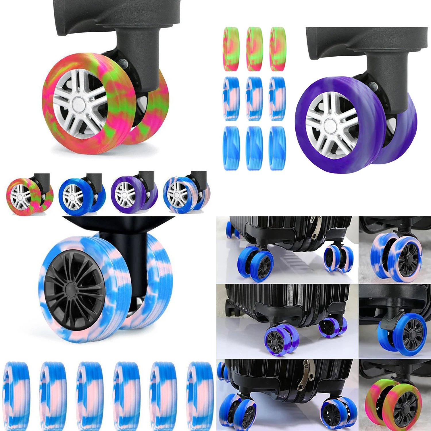 Colorful Roller Protective Sleeve Luggage Wheels Protector Silicone Wheels Caster Travel Suitcase Reduce Noise Cover Parts Kits