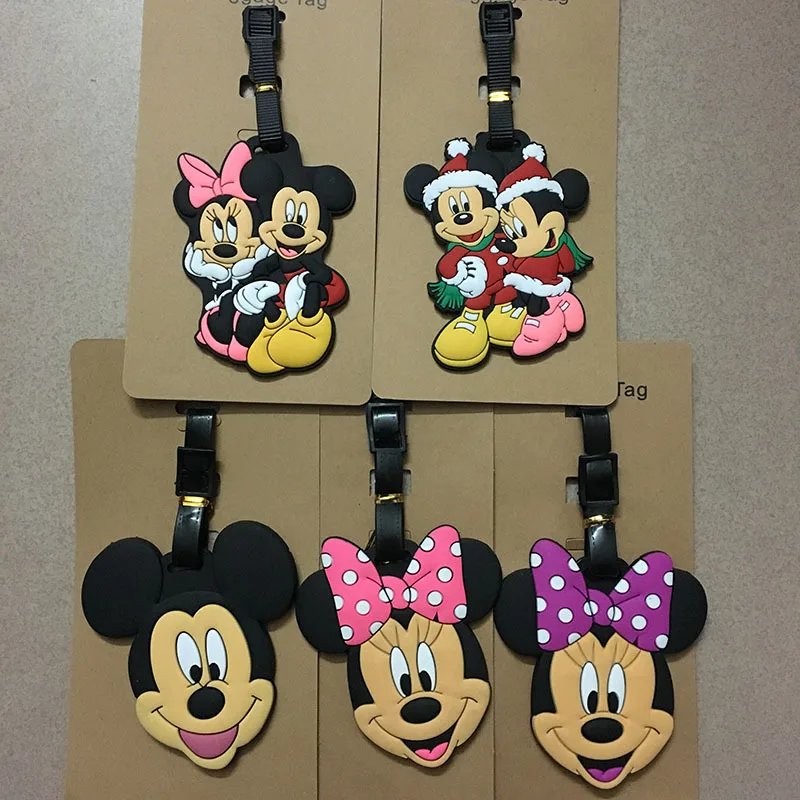 Cute Mickey and Minne Luggage Travel Accessories Tag Silica Gel Suitcase ID Addres Holder Baggage Boarding Tag Portable Label