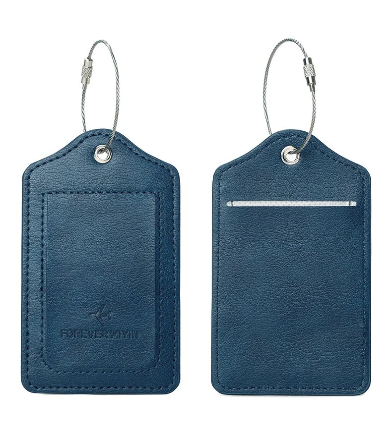 PU leather luggage tag with anti loss wire rope loop and built-in privacy protection cover, suitable for luggage and travel bags