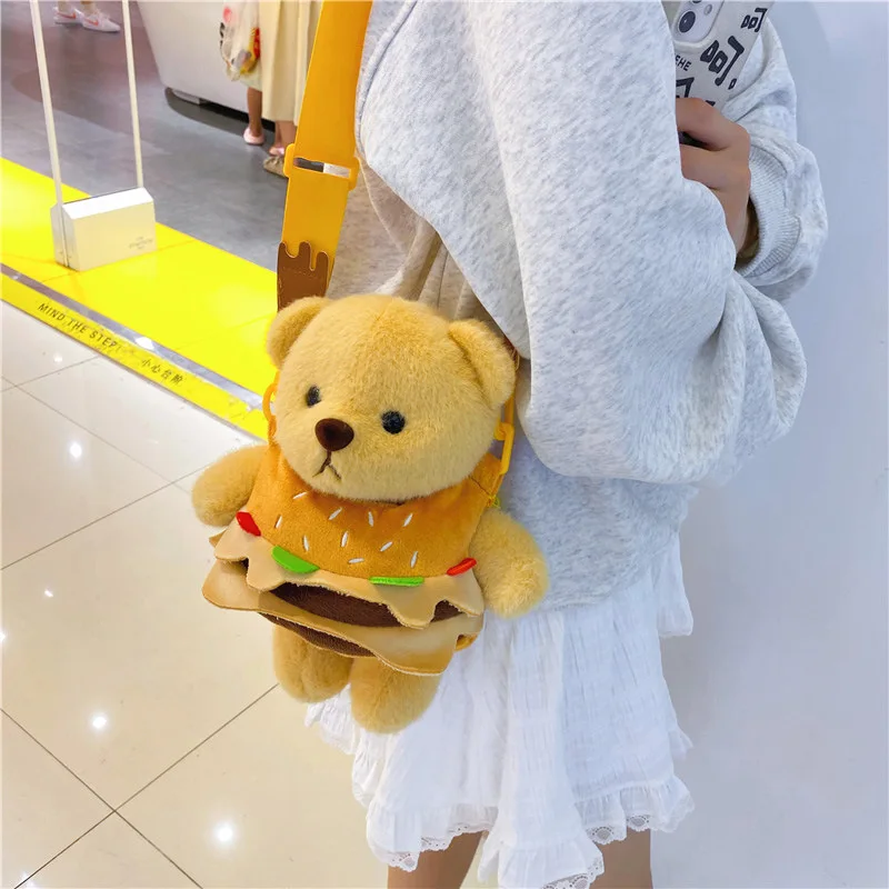 Gifts Detachable Hamburger Bear Small Shoulder Bag Ins Pacha Dog Plush Doll Messenger Bag Girls Coin Purse Gifts Detachable Hamburger Bear Small Shoulder Bag Ins Pacha Dog Plush Doll Messenger Bag Girls Coin Purse