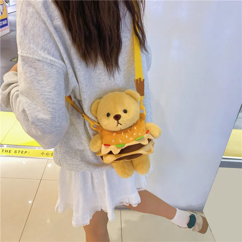 Gifts Detachable Hamburger Bear Small Shoulder Bag Ins Pacha Dog Plush Doll Messenger Bag Girls Coin Purse Gifts Detachable Hamburger Bear Small Shoulder Bag Ins Pacha Dog Plush Doll Messenger Bag Girls Coin Purse