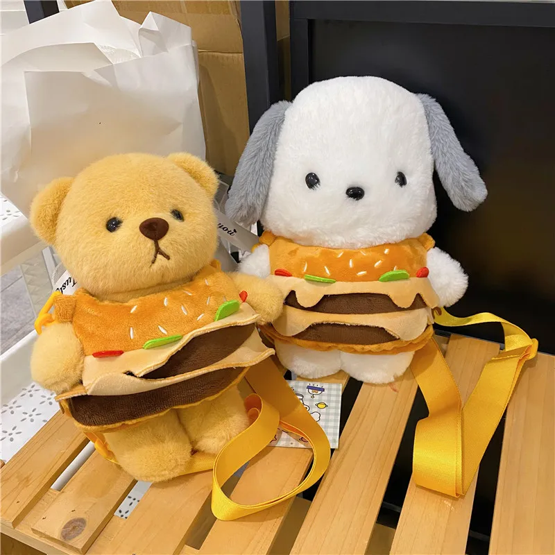 Gifts Detachable Hamburger Bear Small Shoulder Bag Ins Pacha Dog Plush Doll Messenger Bag Girls Coin Purse Gifts Detachable Hamburger Bear Small Shoulder Bag Ins Pacha Dog Plush Doll Messenger Bag Girls Coin Purse