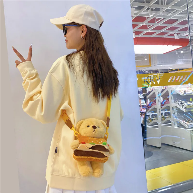 Gifts Detachable Hamburger Bear Small Shoulder Bag Ins Pacha Dog Plush Doll Messenger Bag Girls Coin Purse Gifts Detachable Hamburger Bear Small Shoulder Bag Ins Pacha Dog Plush Doll Messenger Bag Girls Coin Purse