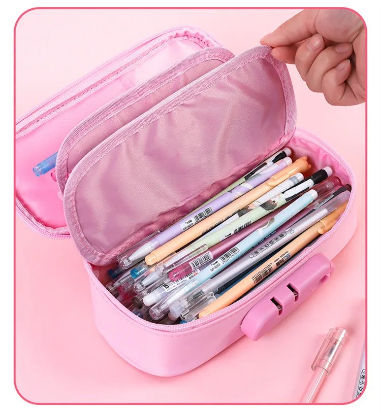 Portable Password lock pencil case Boy Canvas Pencil bag large capacity pencil cases Student stationery bag kids pen case gifts