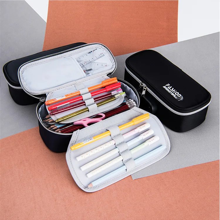 Portable Password lock pencil case Boy Canvas Pencil bag large capacity pencil cases Student stationery bag kids pen case gifts
