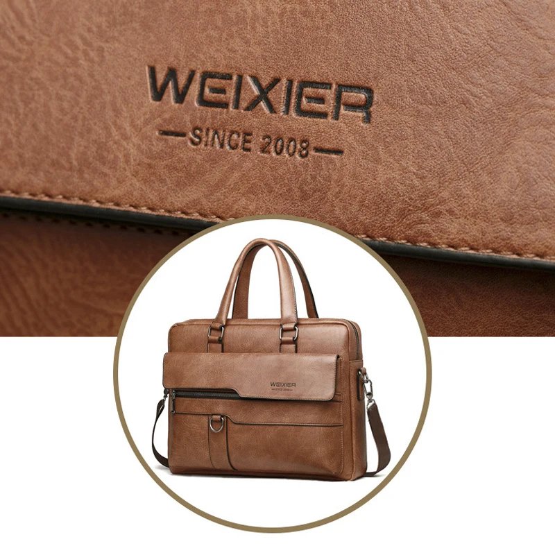 Men'S Briefcase Bag PU Leather Vintage Laptop Handbags Computer Shoulder Business Tote Messenger Breifcases Bag Male Husband