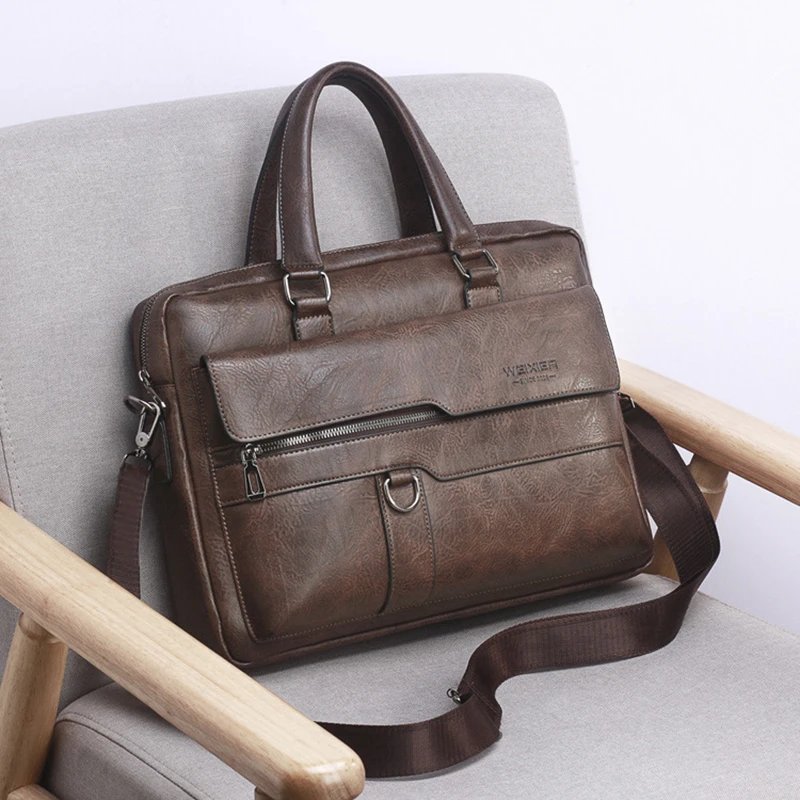 Men'S Briefcase Bag PU Leather Vintage Laptop Handbags Computer Shoulder Business Tote Messenger Breifcases Bag Male Husband