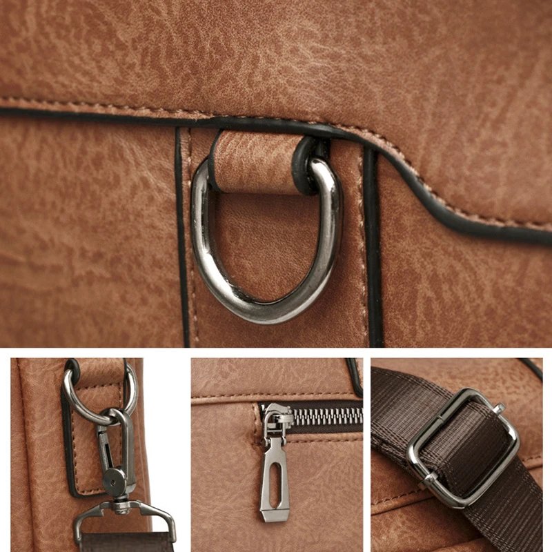 Men'S Briefcase Bag PU Leather Vintage Laptop Handbags Computer Shoulder Business Tote Messenger Breifcases Bag Male Husband