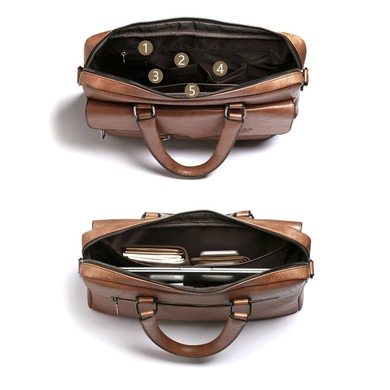 Men'S Briefcase Bag PU Leather Vintage Laptop Handbags Computer Shoulder Business Tote Messenger Breifcases Bag Male Husband