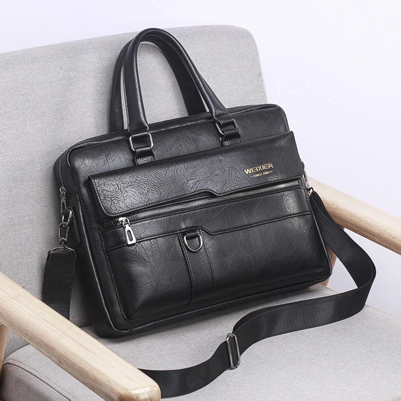 Men'S Briefcase Bag PU Leather Vintage Laptop Handbags Computer Shoulder Business Tote Messenger Breifcases Bag Male Husband