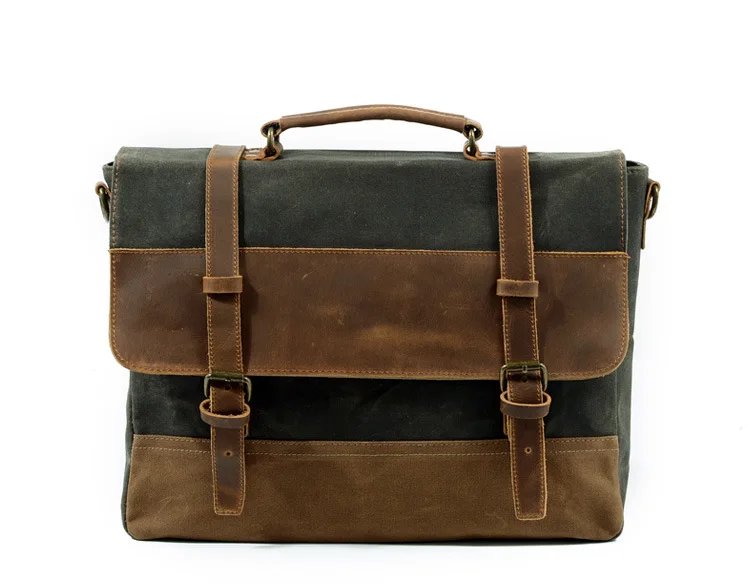 new waterproof oil wax canvas with leather briefcase retro business men's bag shoulder messenger portable Patchwork bag