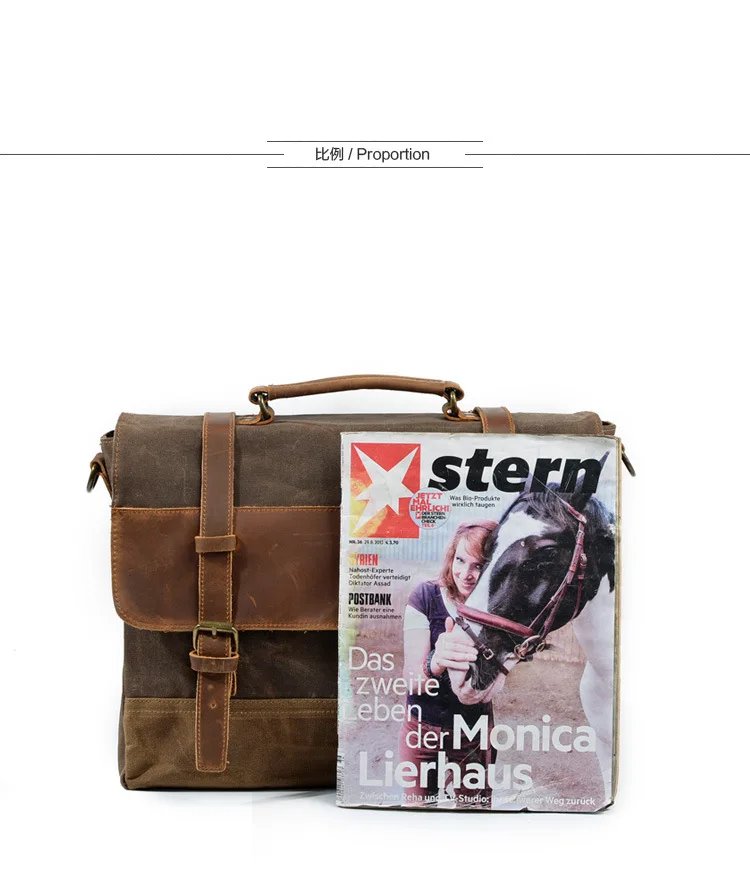 new waterproof oil wax canvas with leather briefcase retro business men's bag shoulder messenger portable Patchwork bag