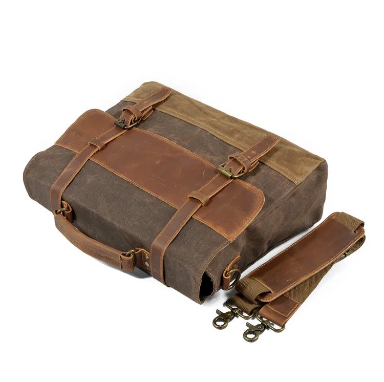 new waterproof oil wax canvas with leather briefcase retro business men's bag shoulder messenger portable Patchwork bag