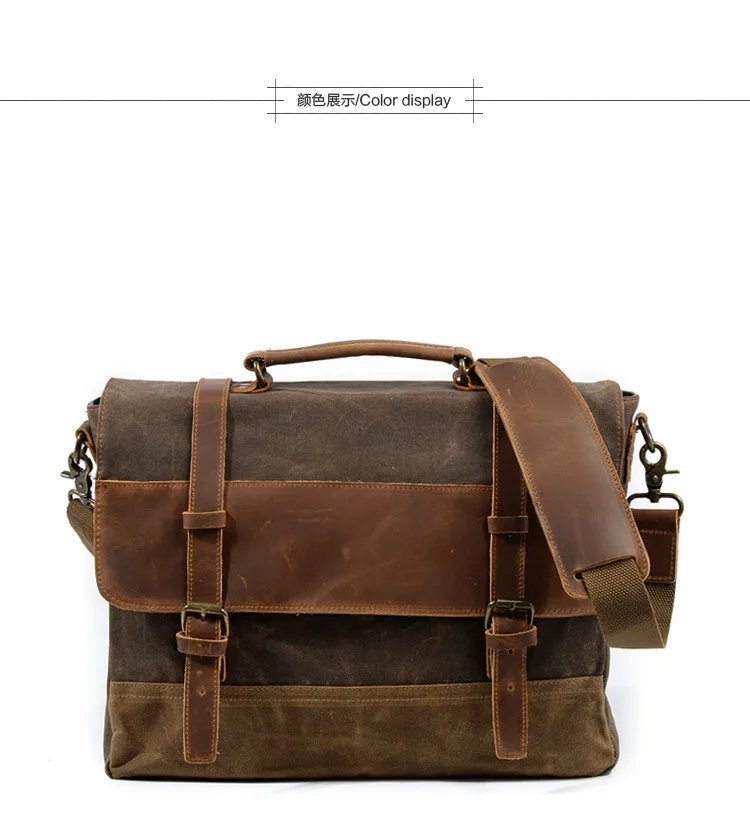 new waterproof oil wax canvas with leather briefcase retro business men's bag shoulder messenger portable Patchwork bag