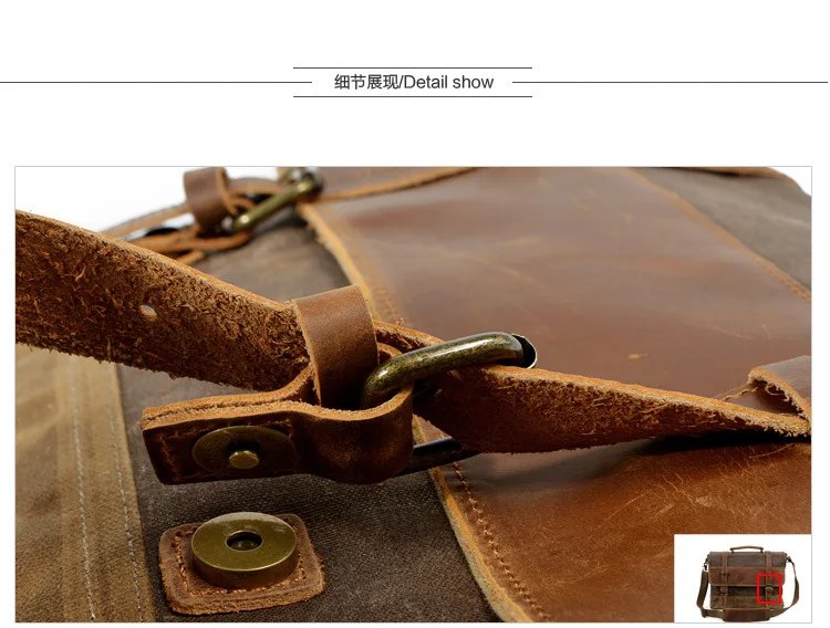 new waterproof oil wax canvas with leather briefcase retro business men's bag shoulder messenger portable Patchwork bag
