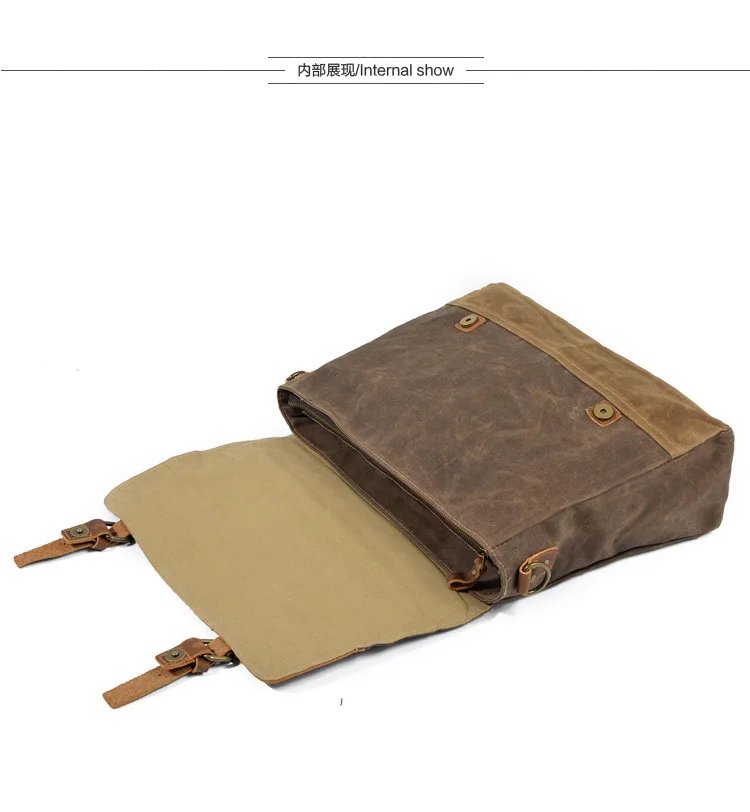new waterproof oil wax canvas with leather briefcase retro business men's bag shoulder messenger portable Patchwork bag