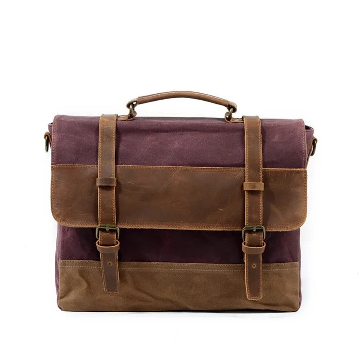 new waterproof oil wax canvas with leather briefcase retro business men's bag shoulder messenger portable Patchwork bag