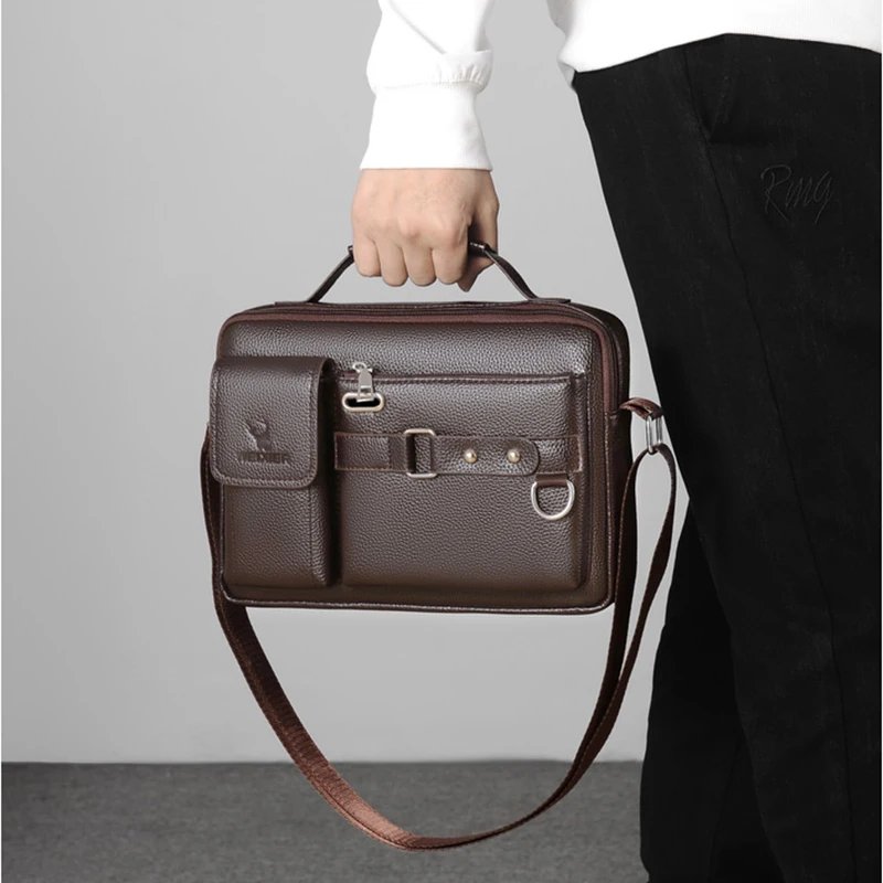 Men Cross body Messenger Bag Handbag Business Briefcases Laptop Retro Office PU Leather Male Top Handle One Shoulder Bag