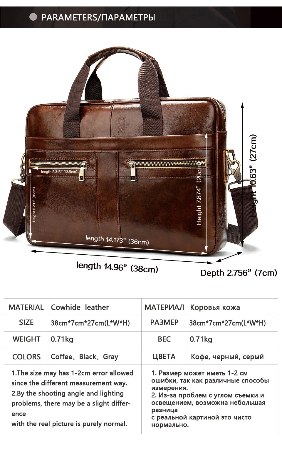 Men's Briefcases Men's Bags Genuine Leather Lawyer/Office Bag Laptop Bag Men's Leather Briefcases Bag for Documents