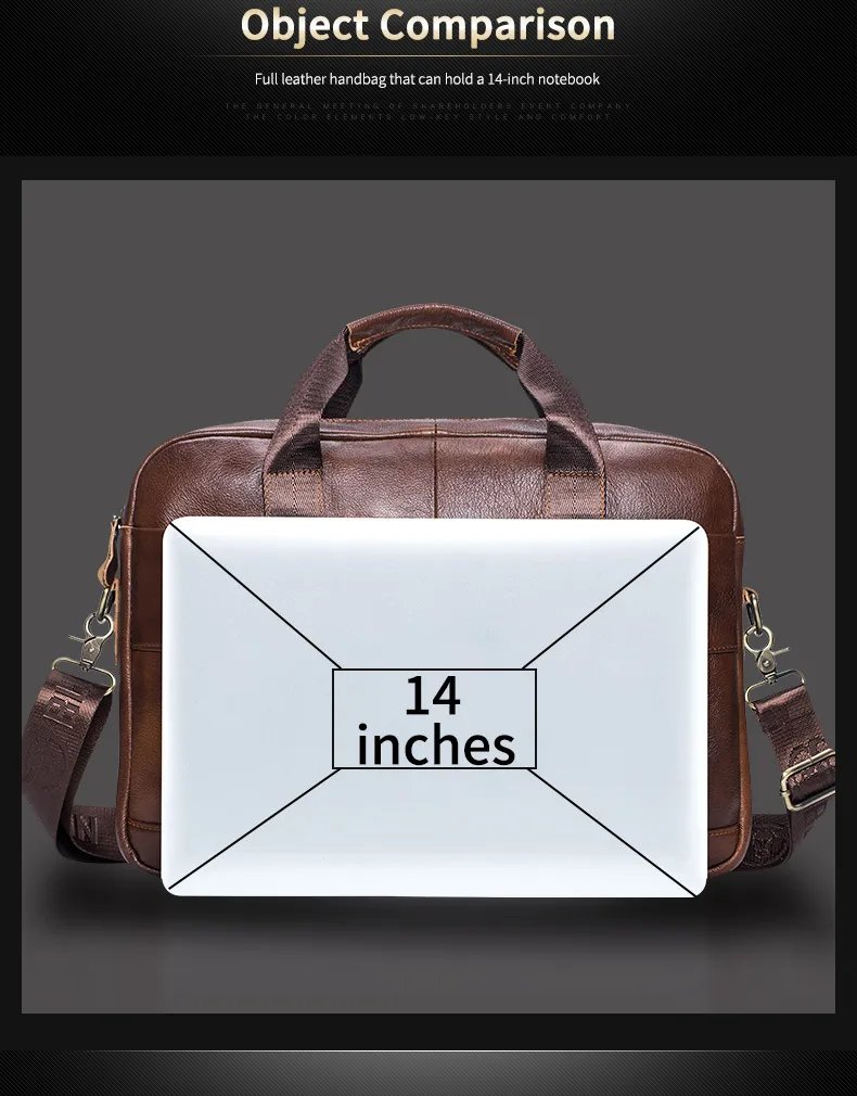 Briefcase Shoulder Messenger Bags Men's Genuine Leather 14-inch Laptop Bag's Men's Briefcase Office Business Handbag