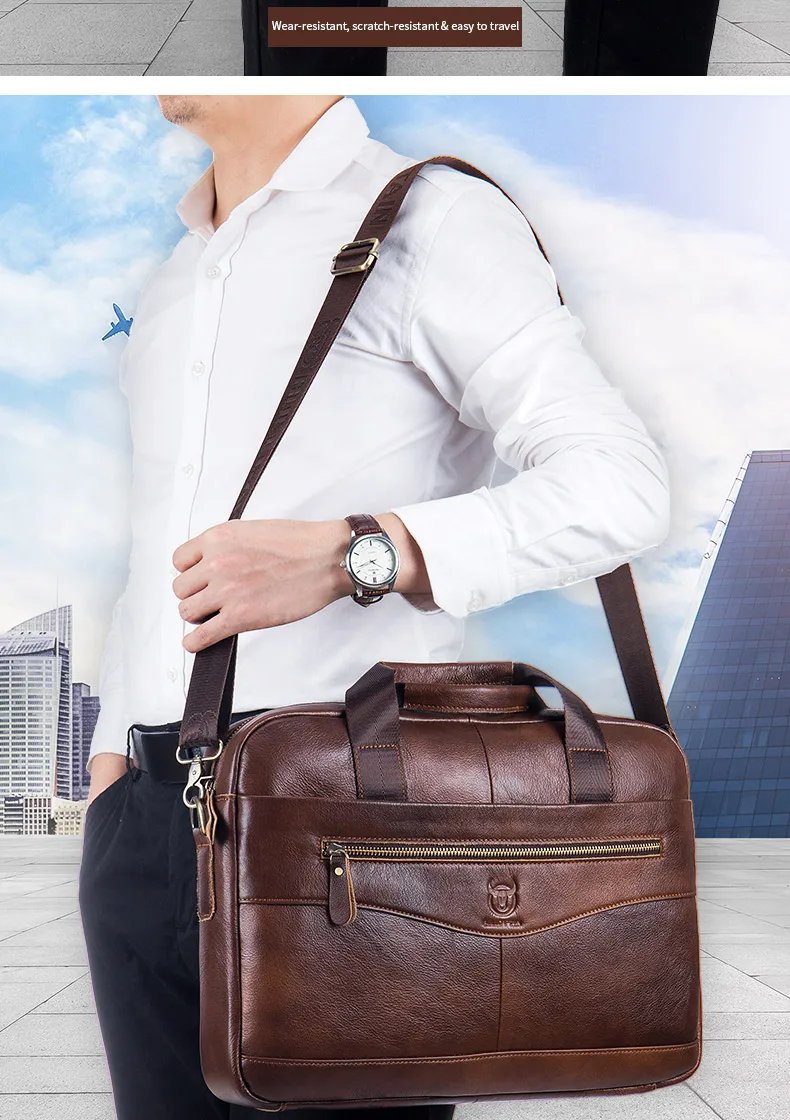 Briefcase Shoulder Messenger Bags Men's Genuine Leather 14-inch Laptop Bag's Men's Briefcase Office Business Handbag