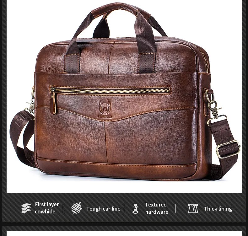 Briefcase Shoulder Messenger Bags Men's Genuine Leather 14-inch Laptop Bag's Men's Briefcase Office Business Handbag