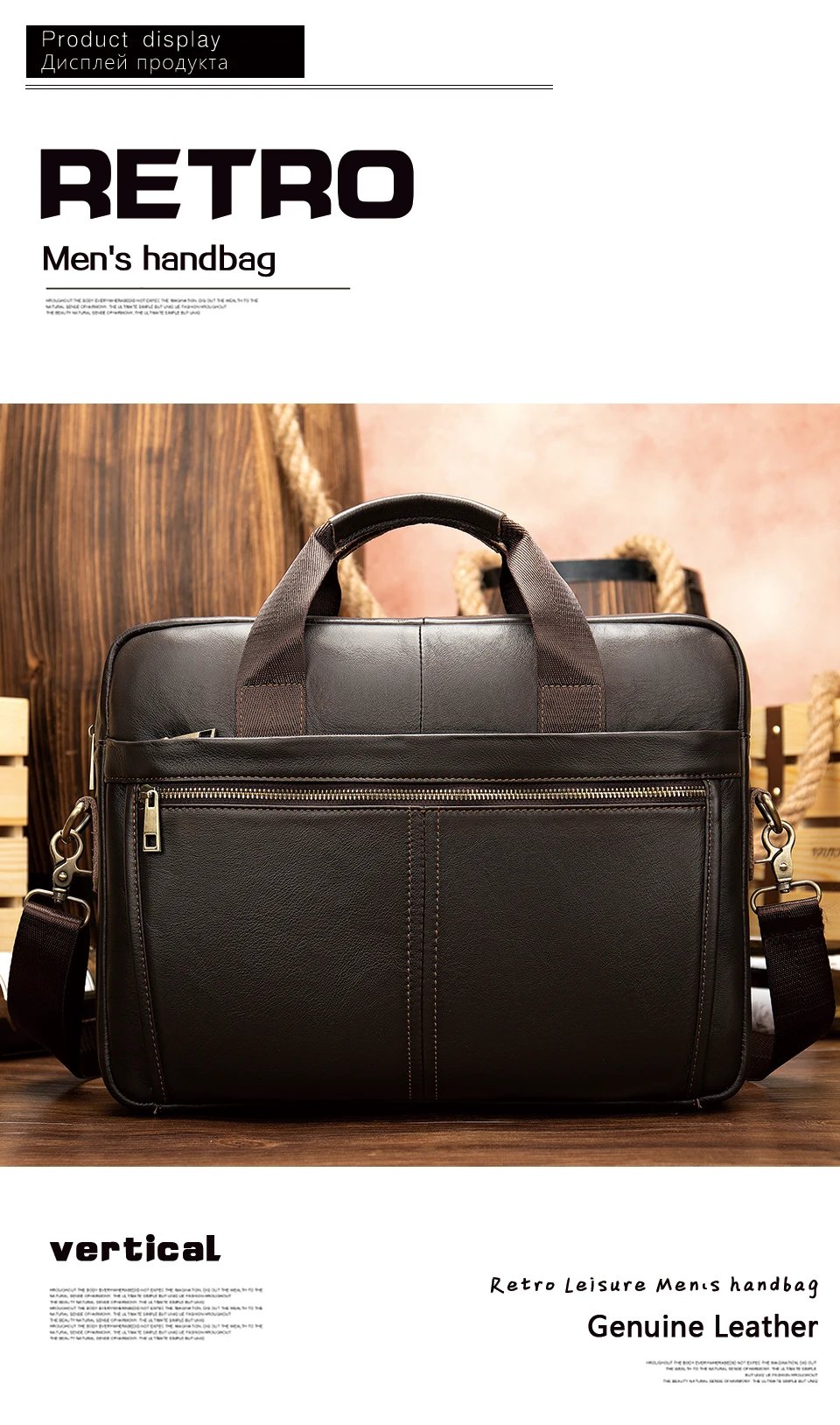 Men's Briefcase Men's Bag Genuine Leather Laptop Bag 14 Computer Briecases Bags for Document Leather Messenger Totes Bags