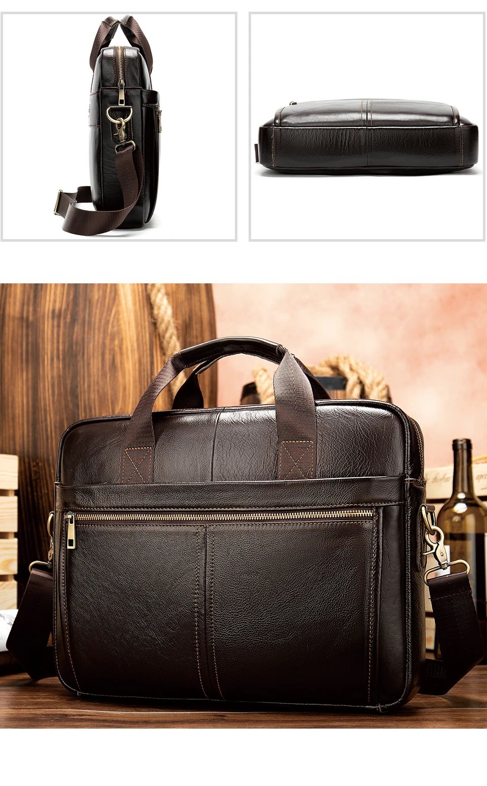 Men's Briefcase Men's Bag Genuine Leather Laptop Bag 14 Computer Briecases Bags for Document Leather Messenger Totes Bags