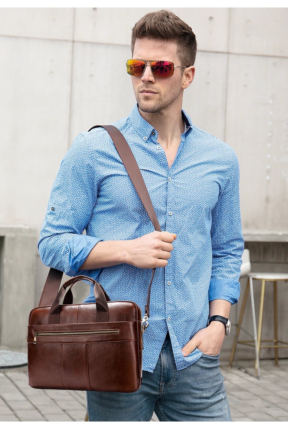 Men's Briefcase Men's Bag Genuine Leather Laptop Bag 14 Computer Briecases Bags for Document Leather Messenger Totes Bags