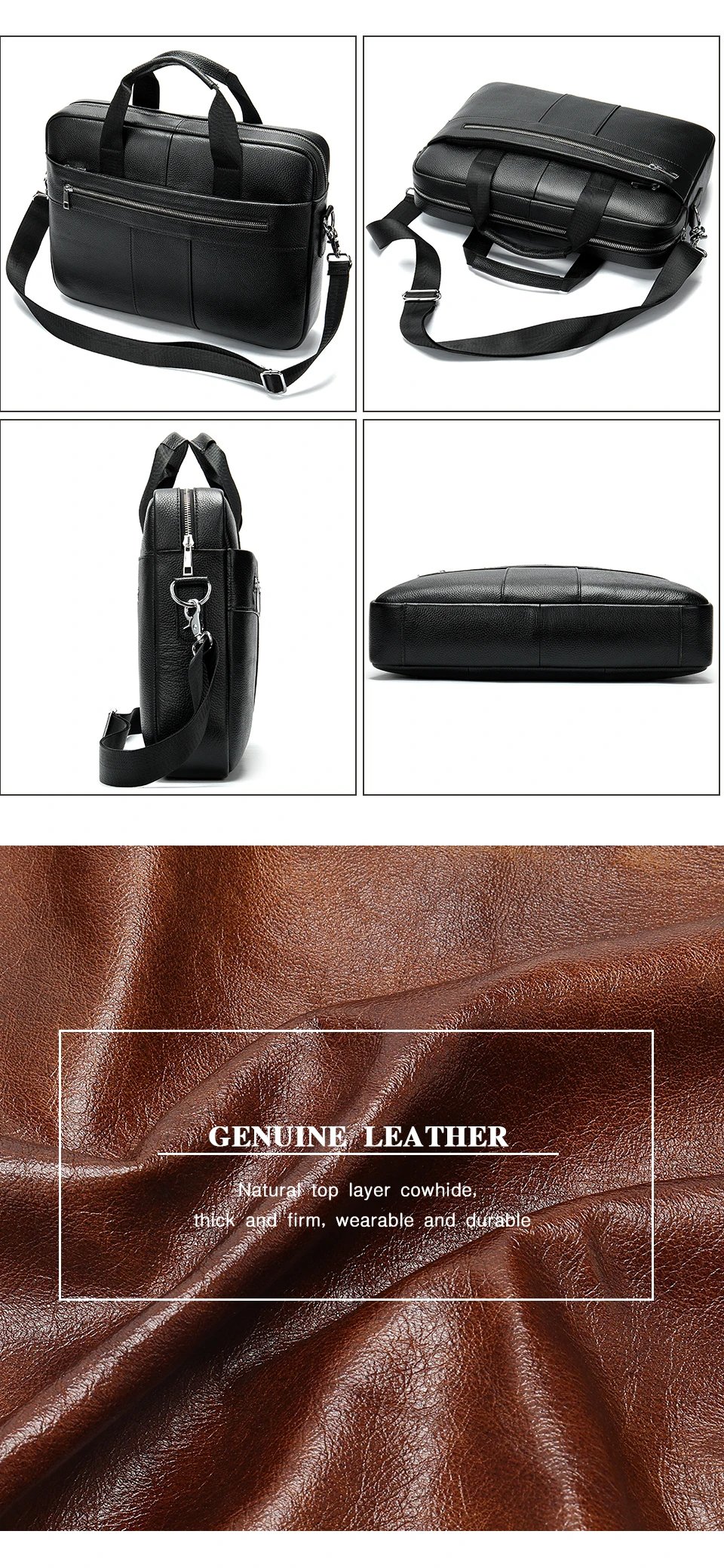 Men's Briefcase Men's Bag Genuine Leather Laptop Bag 14 Computer Briecases Bags for Document Leather Messenger Totes Bags