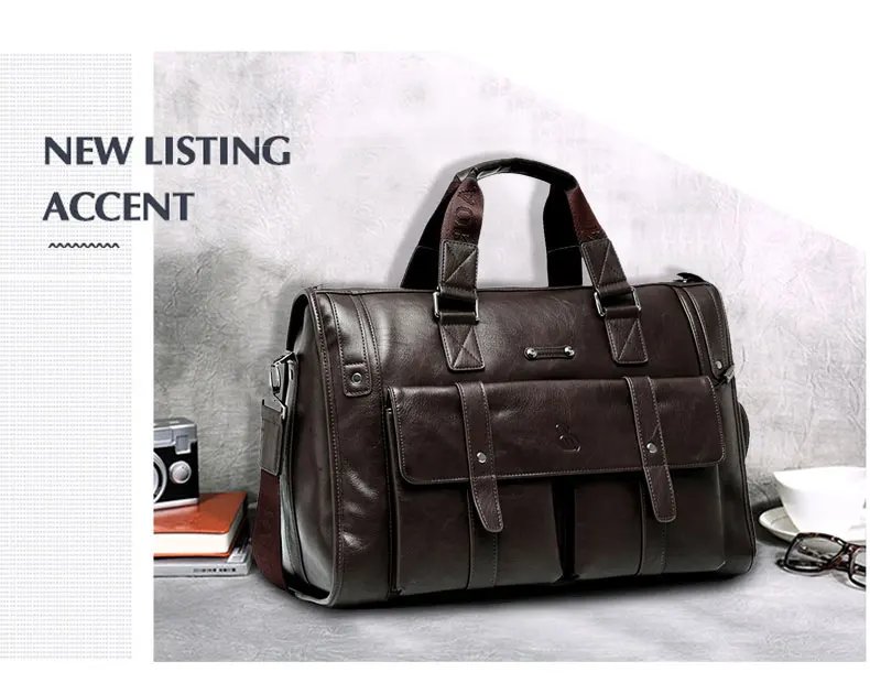 Crossten Large Capacity Leather Briefcase Business Handbag Messenger Bags Vintage Shoulder Travel Bag Men's 17 inch Laptop Bags
