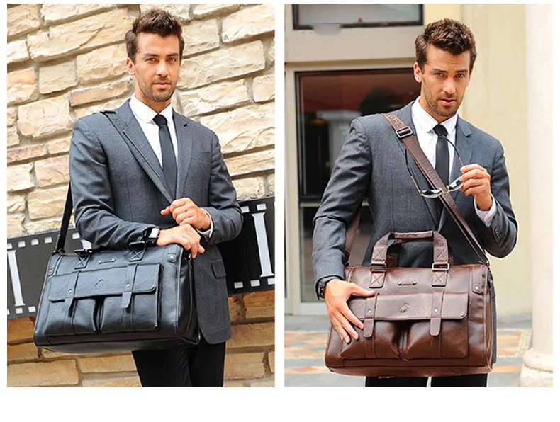 Crossten Large Capacity Leather Briefcase Business Handbag Messenger Bags Vintage Shoulder Travel Bag Men's 17 inch Laptop Bags