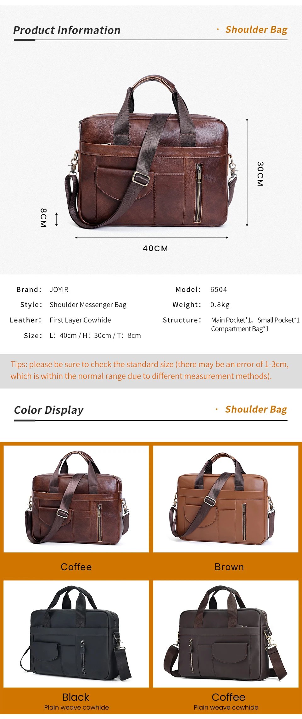 Genuine Leather Laptop Briefcase for Men Retro Travel Messenger Bags 15.6 Inch High Capacity Computer Shoulder Bag
