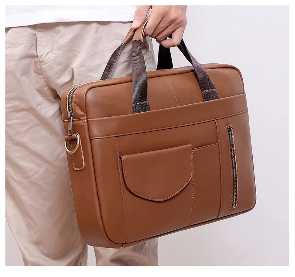 Genuine Leather Laptop Briefcase for Men Retro Travel Messenger Bags 15.6 Inch High Capacity Computer Shoulder Bag