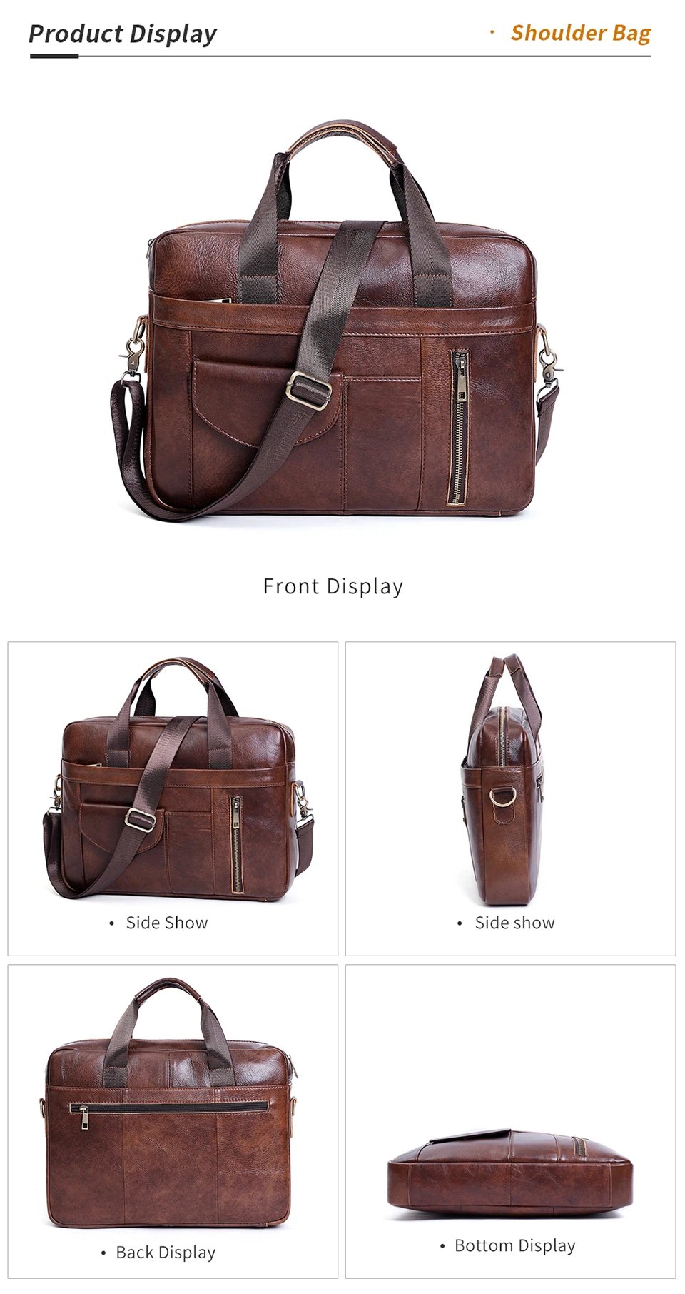 Genuine Leather Laptop Briefcase for Men Retro Travel Messenger Bags 15.6 Inch High Capacity Computer Shoulder Bag