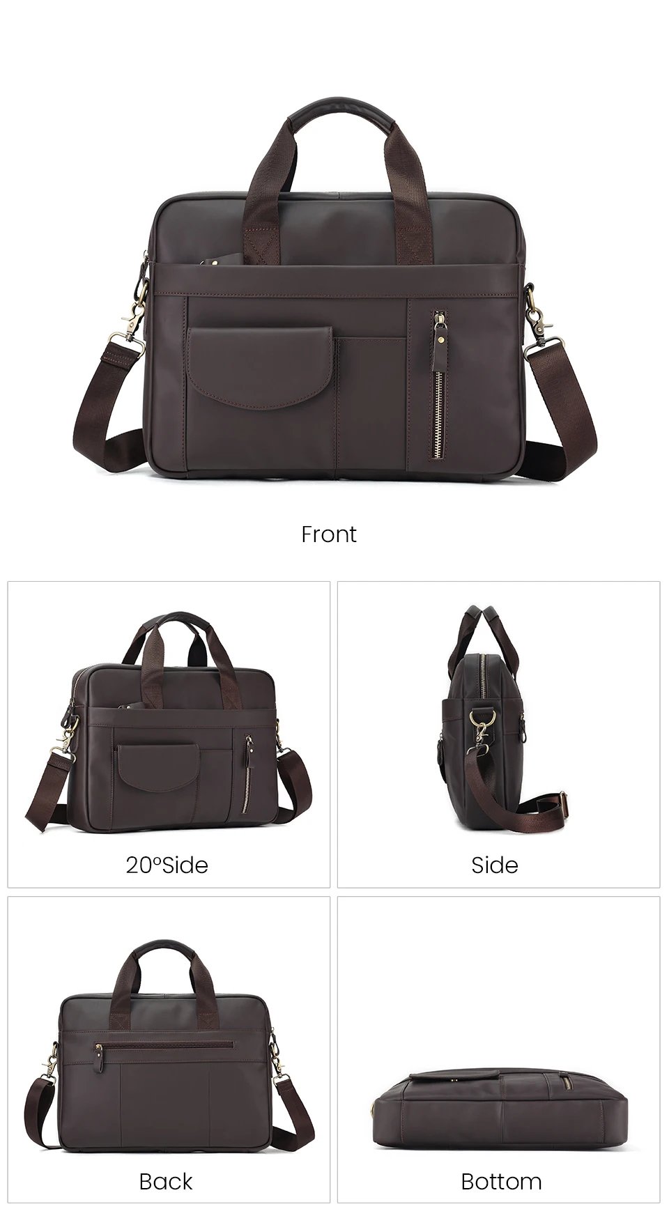 Genuine Leather Laptop Briefcase for Men Retro Travel Messenger Bags 15.6 Inch High Capacity Computer Shoulder Bag