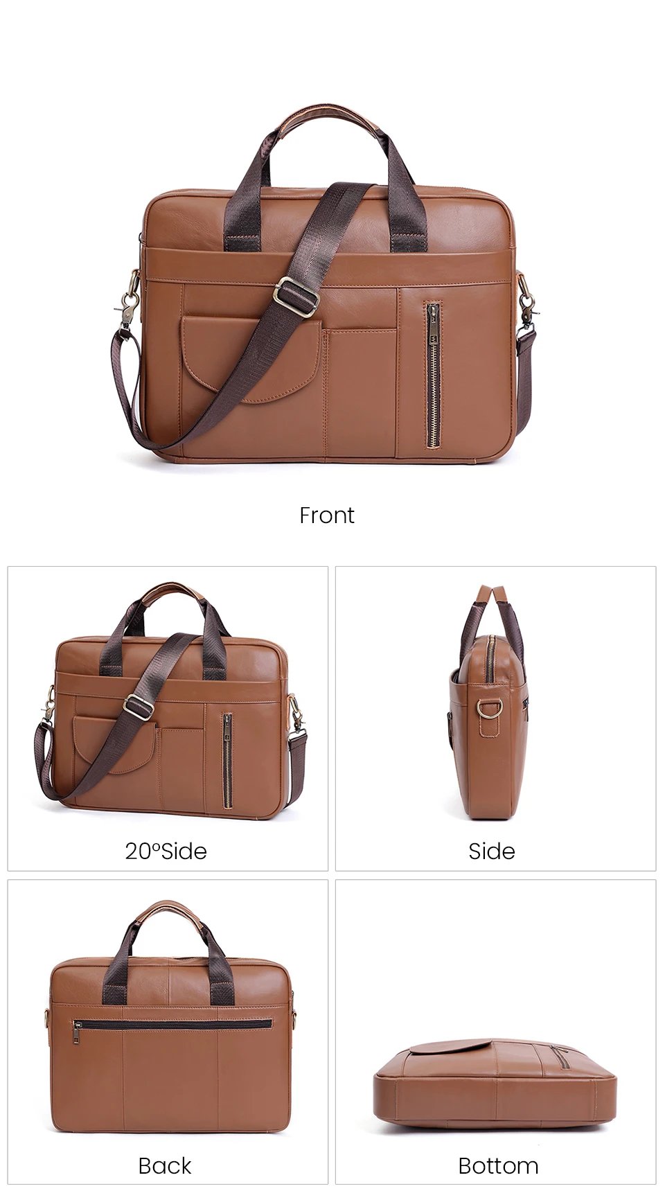 Genuine Leather Laptop Briefcase for Men Retro Travel Messenger Bags 15.6 Inch High Capacity Computer Shoulder Bag