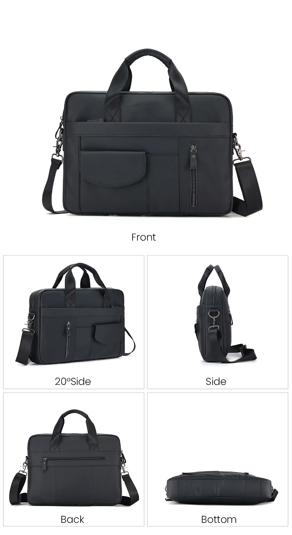 Genuine Leather Laptop Briefcase for Men Retro Travel Messenger Bags 15.6 Inch High Capacity Computer Shoulder Bag