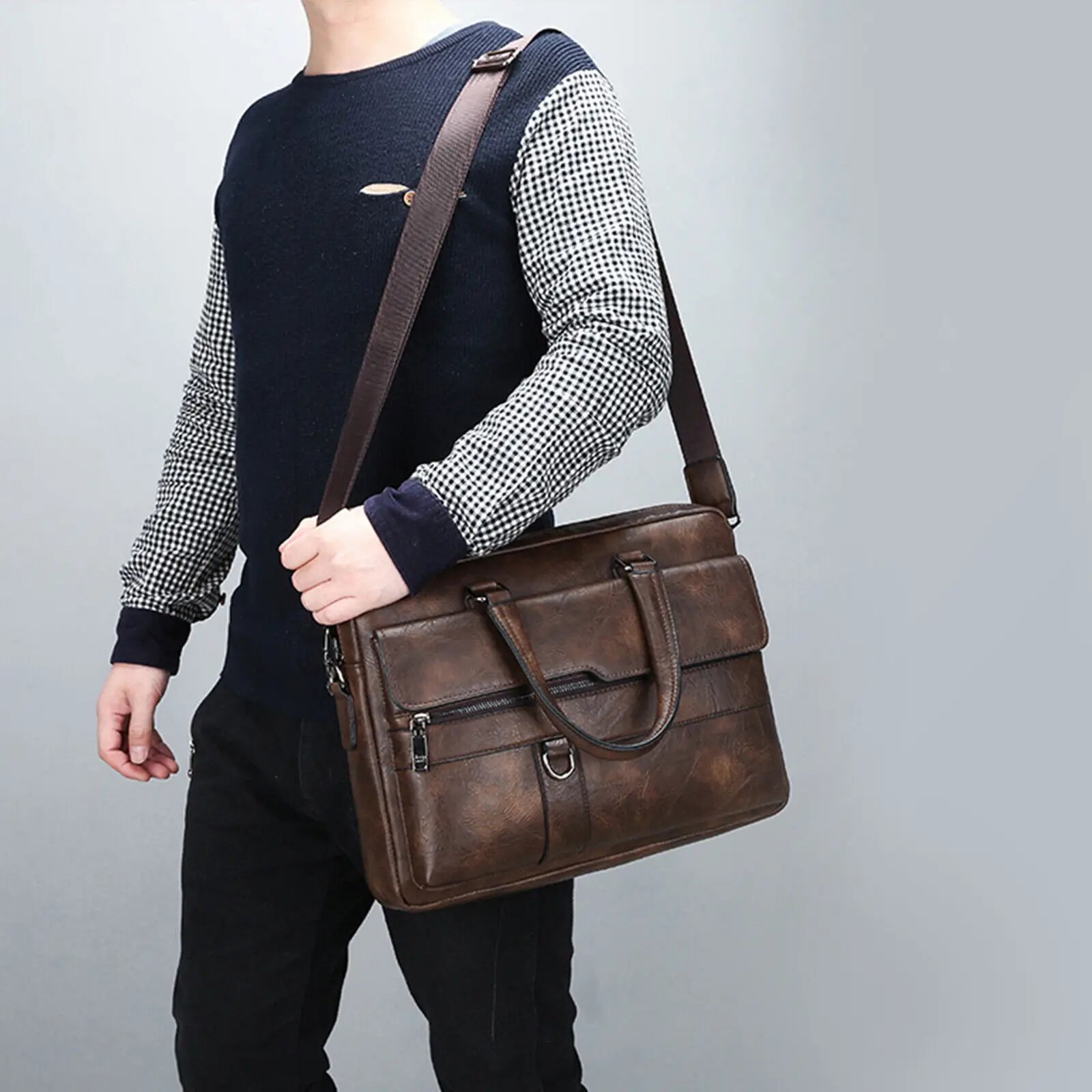 Luxury Brand Men Briefcase Bag For Men Shoulder Bag Business PU Leather Messenger Bag Man A4 Office Handbag Laptop Bag Male Tote