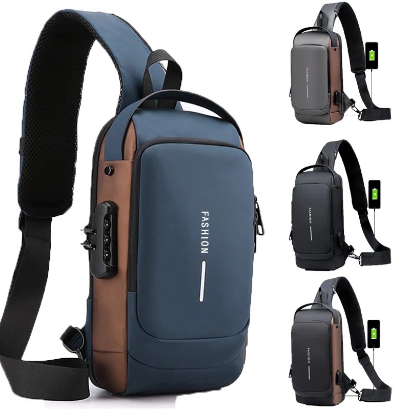 Newest Men Anti Theft Chest Bag Shoulder USB Charging Crossbody Package School Short Trip Messengers Gym Men's Sling Sports Pack