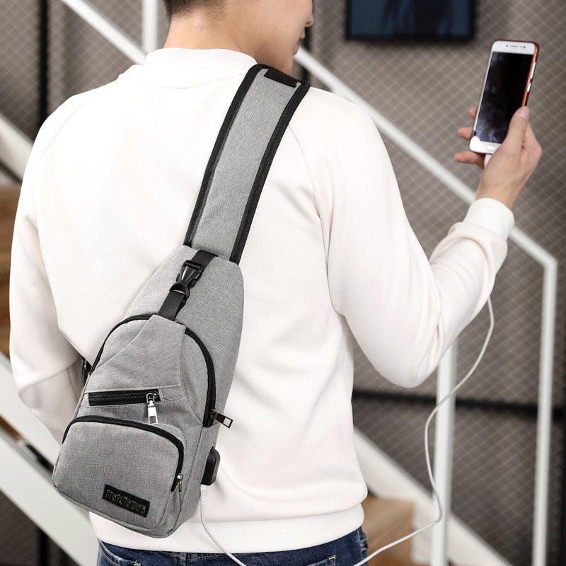 New USB Charging Chest Bag with Headset Hole Mens Multifunction Single Strap Anti Theft Chest Bag with Adjustable Shoulder Strap