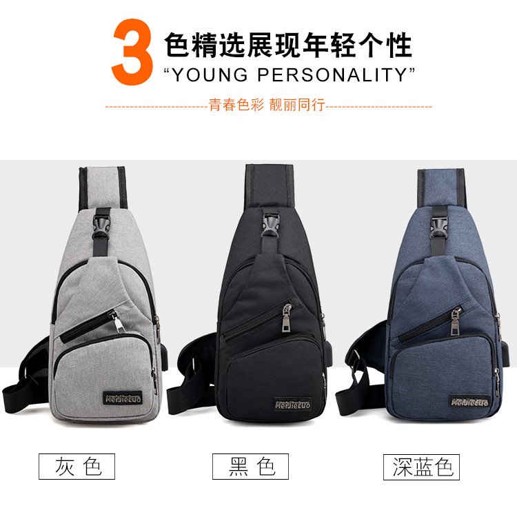 New USB Charging Chest Bag with Headset Hole Mens Multifunction Single Strap Anti Theft Chest Bag with Adjustable Shoulder Strap