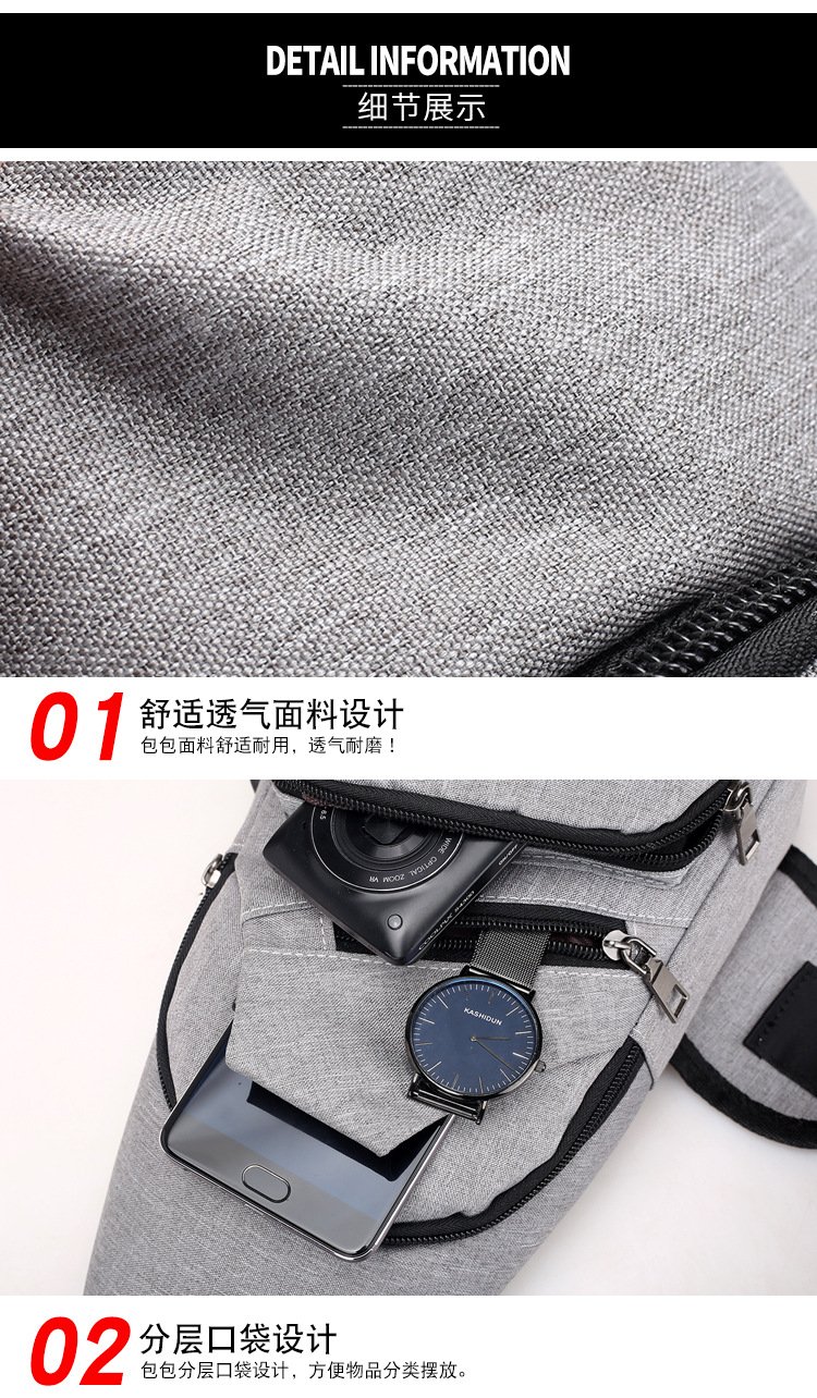New USB Charging Chest Bag with Headset Hole Mens Multifunction Single Strap Anti Theft Chest Bag with Adjustable Shoulder Strap