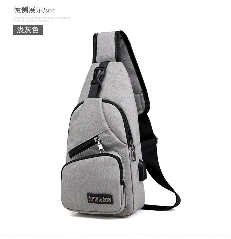 New USB Charging Chest Bag with Headset Hole Mens Multifunction Single Strap Anti Theft Chest Bag with Adjustable Shoulder Strap