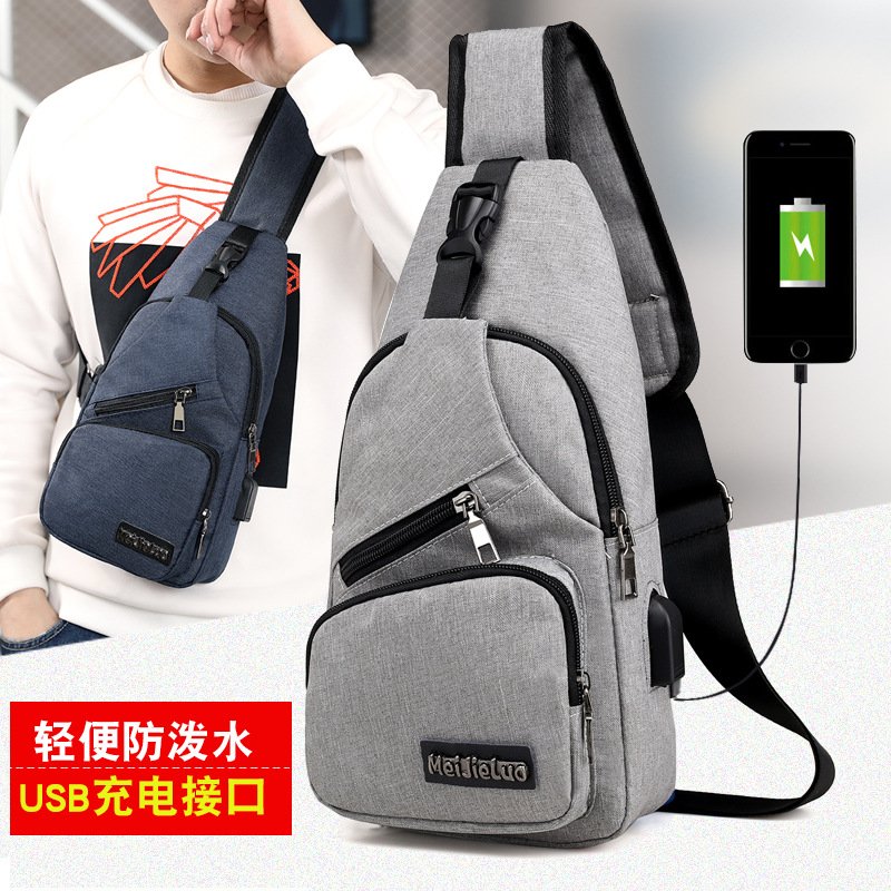 New USB Charging Chest Bag with Headset Hole Mens Multifunction Single Strap Anti Theft Chest Bag with Adjustable Shoulder Strap