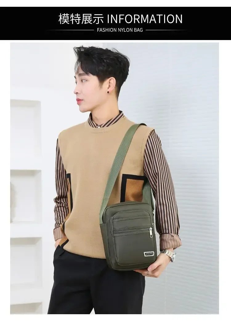 Men Nylon Shoulder Bag Messenger Bag Casual Waterproof Nylon Zipper Pocket Handbag Fashion Tote Travel Male Crossbody Bags